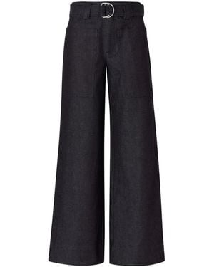 Proenza Schouler Belted Stretch-Cotton Twill Wide-Leg Pants - Blue