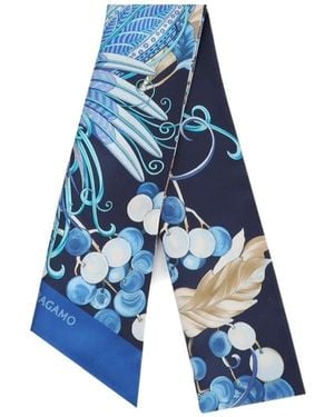 Ferragamo Patterned Printed Silk Scarf - Blue