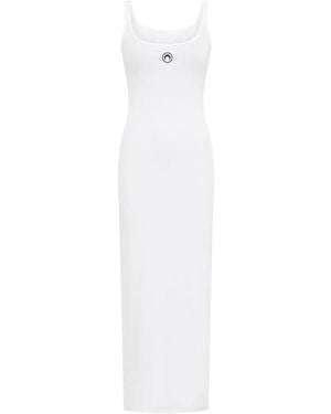 Marine Serre Moon Logo Ribbed Jersey Long Dress - White