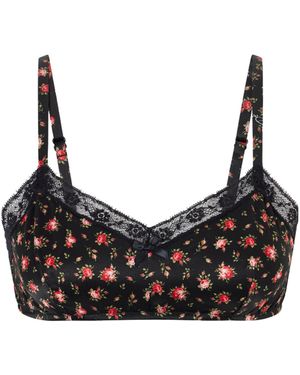 Dolce & Gabbana Floral-Print Lace Bra - Black