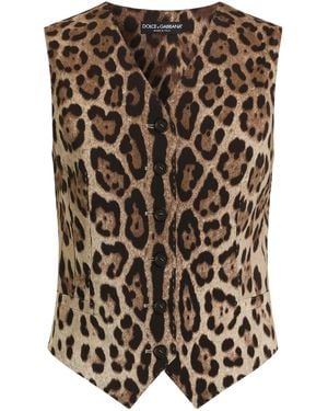 Dolce & Gabbana Leopard Printed V-Neck Gilet - Brown