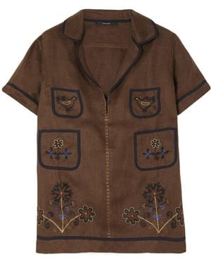 Vita Kin Misha Embroidered Linen Blouse - Brown