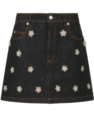 Marni Daisy Appliqué Denim Skirt - Black