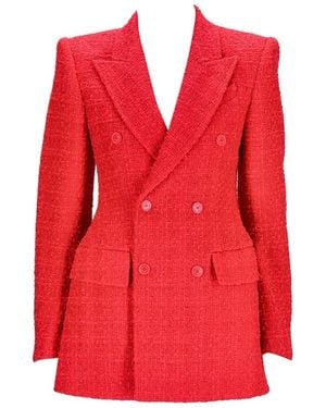 Balenciaga Double-Breasted Tweed Jacket - Red