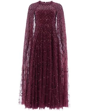 Needle & Thread Cape-Sleeved Sequined Gown - Purple