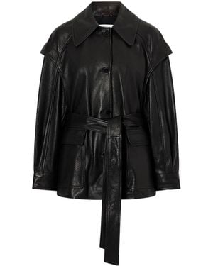 Nour Hammour Belted Leather Jacket - Black