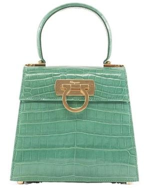 Ferragamo Crocodile Effect Handbag - Green
