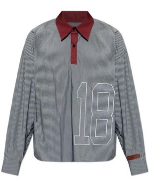 PDF CHANNEL Striped Embroidered Polo Shirt - Grey