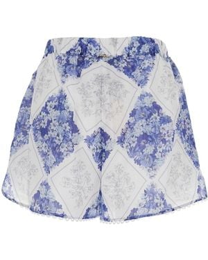Twinset Lace Trim Floral-Printed Shorts - Blue