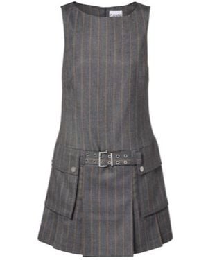 Ganni Belted Pinstripe Minidress - Grey