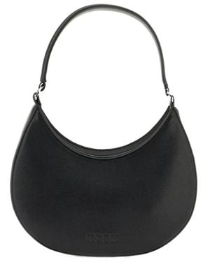 MSGM Logo-Embossed Zip-Fastened Shoulder Bag - Black
