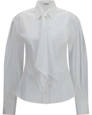 Brunello Cucinelli Tie-Detail Puff-Sleeve Shirt - Grey