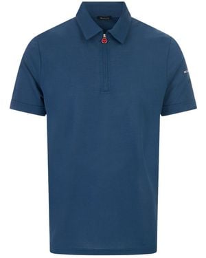 Kiton Quarter-Zip Short-Sleeve Polo Shirt - Blue
