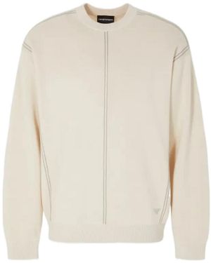 Emporio Armani Contrast-Stitch Crew-Neck Jumper - White