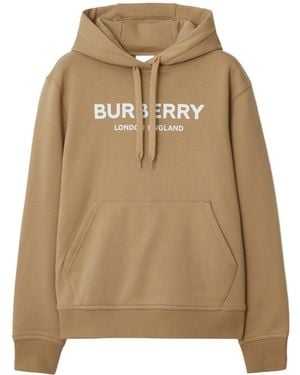 Burberry Logo Cotton Hoodie - Natural