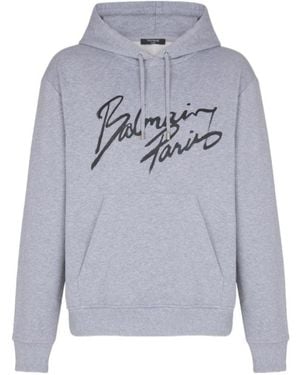 Balmain Paris Writing Hoodie - Grey