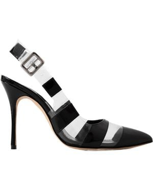 Manolo Blahnik Uxra 105 Patent-Leather And Pvc Slingback Court Shoes - Metallic