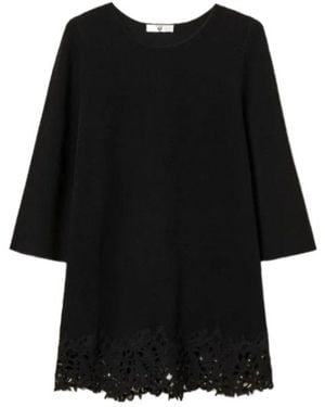 Twinset Lace-Hem Quarter-Sleeve Tunic - Black