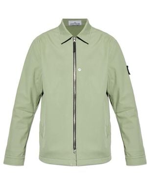 Stone Island Logo Patch Zip-Up Jacket - Green