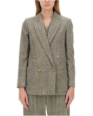 Alysi Double-Breasted Long Sleeved Blazer - Grey
