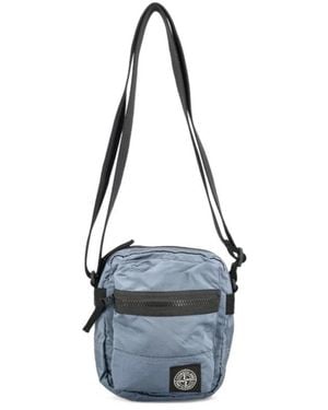 Stone Island Logo Patch Zipped Messenger Bag - White