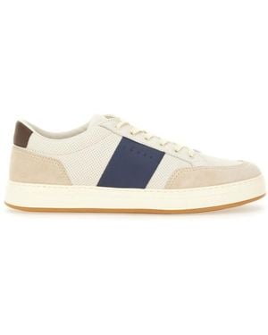 Hogan Logo Embossed Lace-Up Trainers - Natural