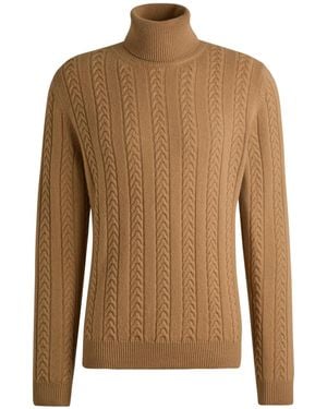 BOSS Boss Cable-Knit Roll Neck Jumper - Brown