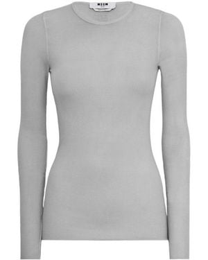 MSGM Ribbed Long Sleeve Stretch T-Shirt - Gray