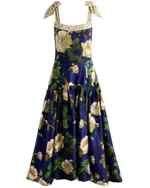 Alice + Olivia Rosalee Floral Tie-Strap Midi Dress - Blue