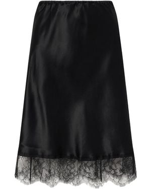 Carine Gilson Lace-Trimmed Silk-Satin Midi Skirt - Black