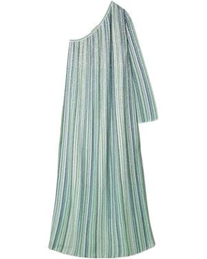 Missoni One-Shoulder Sequined Striped Crochet Dress - Blue