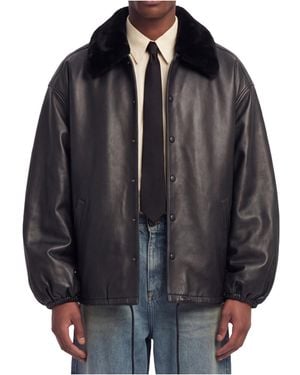 Willy Chavarria Oversized Shearling Collar Jacket - Black