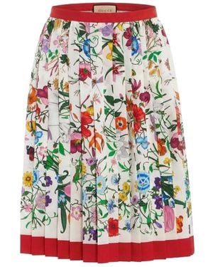 Gucci Printed Silk Pleated Skirt - Red