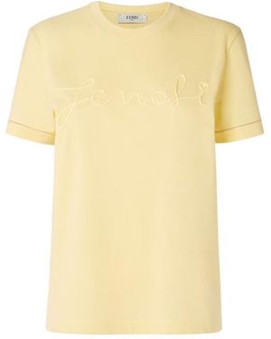 Fendi Embroidered Logo T-Shirt - Yellow