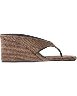 Alaïa Raffia-Woven Thong Wedge Mules - Brown