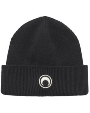 Marine Serre Logo Embroidered Knit Beanie - Black