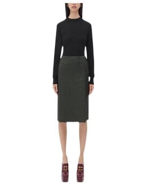 Bottega Veneta Intrecciato Leather Pencil Skirt - Black