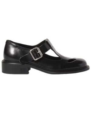 Miu Miu Leather T-Bar Shoes - Black