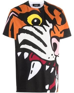 DSquared² Tiger Printed Crewneck T-Shirt - Multicolour