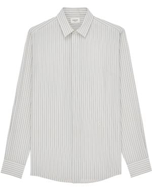 Saint Laurent Cassandre Striped Slim Shirt - White