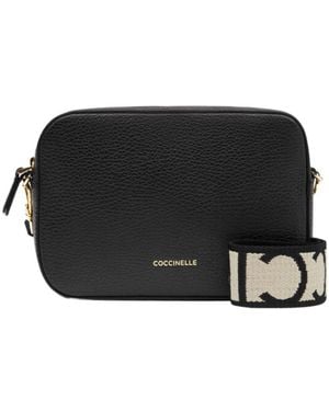 Coccinelle Tebe Logo Stamp Zipped Small Shoulder Bag - Black