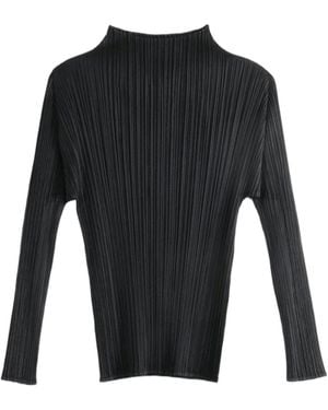 Pleats Please Issey Miyake Basics Funnel Neck Long Sleeve Shirt - Black