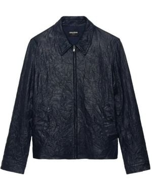 Zadig & Voltaire Zip-Up Leather Jacket - Blue