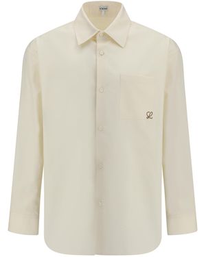 Loewe Cotton Shirt With An Embroidered Anagram Logo - Natural
