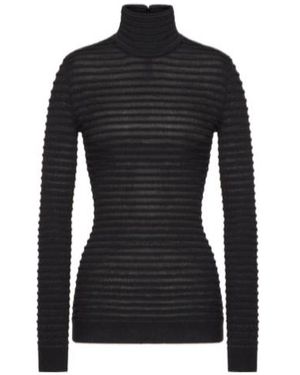 Valentino High Neck Long-Sleeved Ribbed Top - Black