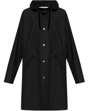 Jil Sander Logo Printed Hooded Parka - Black