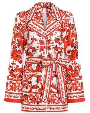 Dolce & Gabbana Silk Majolica Print Kimono Shirt - Red