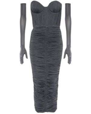Alex Perry Crystal-Embellished Ruched Jersey Midi Dress - Gray