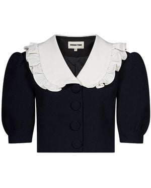 ShuShu/Tong Ruffled-Collar Puff-Sleeve Cropped Jacket - Blue