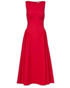 STAUD Gwen Cotton Poplin Midi Dress - Red